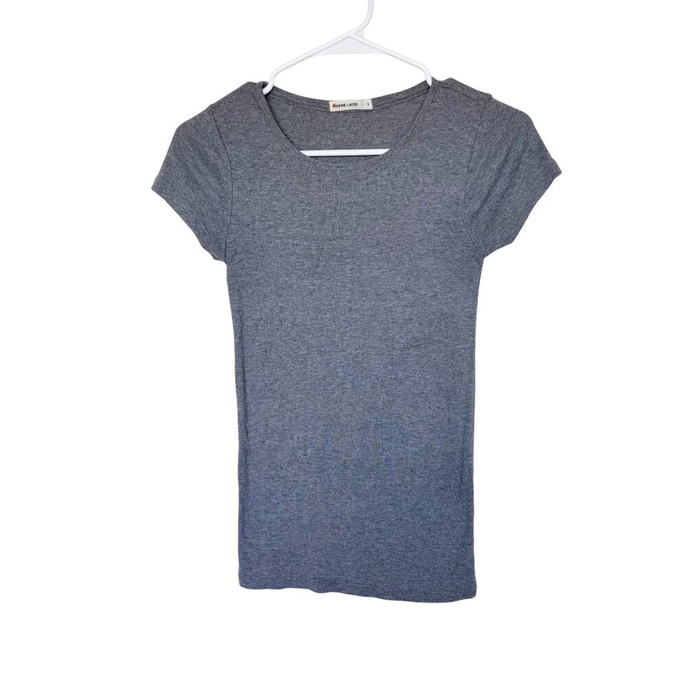 Marine Layer Womens Ribbed Gray Short Sleeve T-Shirt Size Small